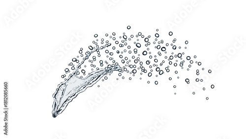 Clear water splash with many small droplets against a white background