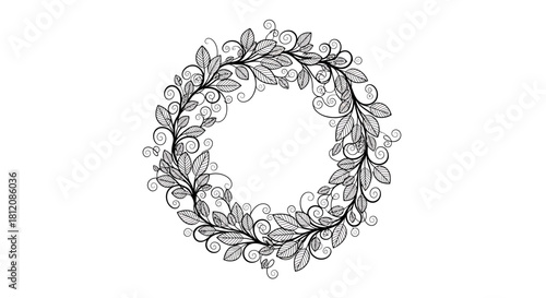 Elegant floral wreath with intricate leaf and vine details.