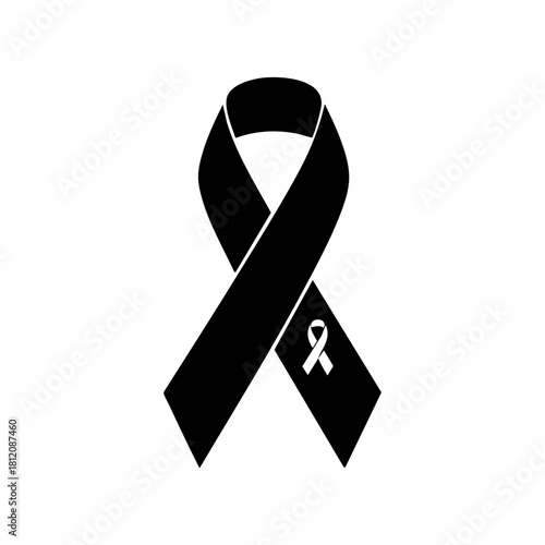 Black and white awareness ribbon symbol for cancer and AIDS health support on a white background