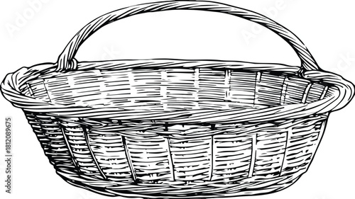 Basket with Handle and Text 'A Basket' Vector Illustration