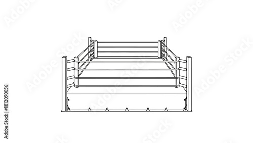 Line drawing of a rectangular livestock pen with horizontal rails