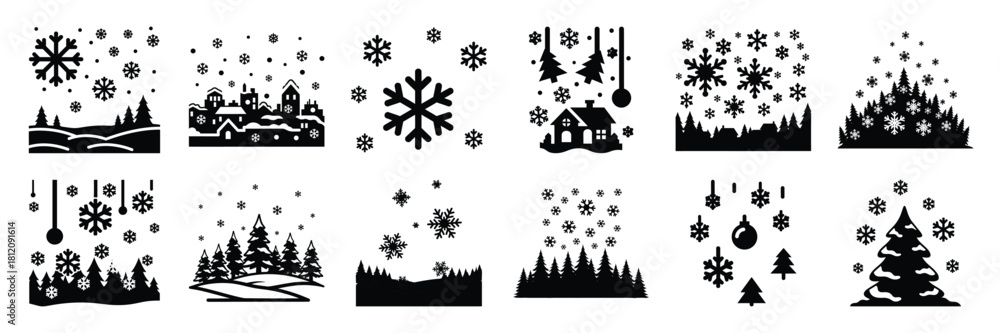 Obraz premium christmas snowfall icon set. silhouette Vector illustration.