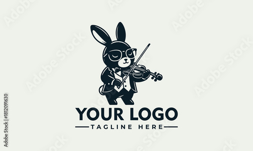 Vector Logo of a Rabbit Playing Violin, Stylish Illustration for Brand Identity.