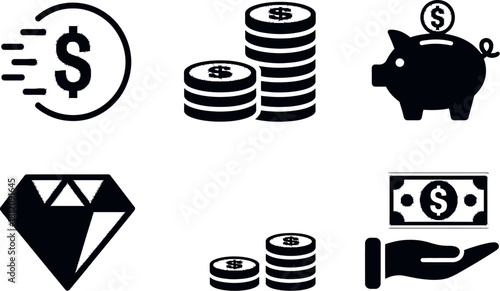 Financial growth and investment icons isolated on white