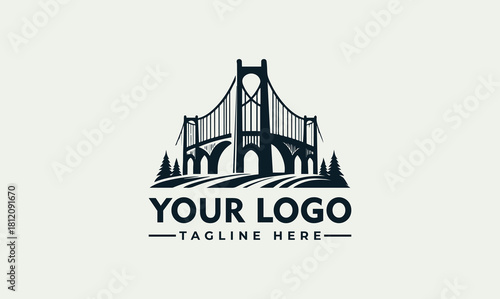 Iconic suspension bridge vector logo for architectural and travel businesses