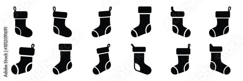 christmas sock icon set. silhouette Vector illustration.