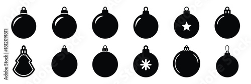 christmas tree ornament icon set. silhouette Vector illustration.