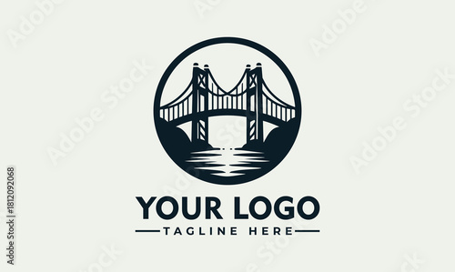 Elegant Bridge Silhouette Vector Logo Serene Waterscape Illustration