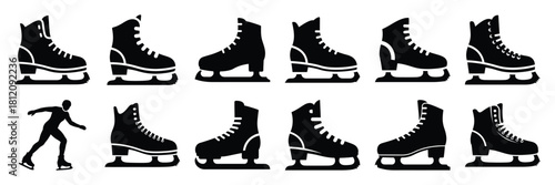ice skate icon set. silhouette Vector illustration.