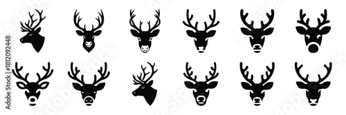 reindeer face icon set. silhouette Vector illustration.