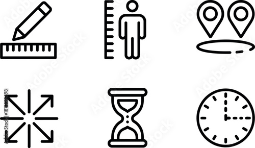 Measurement and time icons isolated on