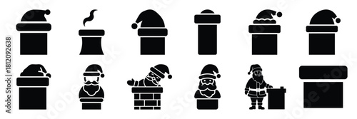santa chimney icon set. silhouette Vector illustration.