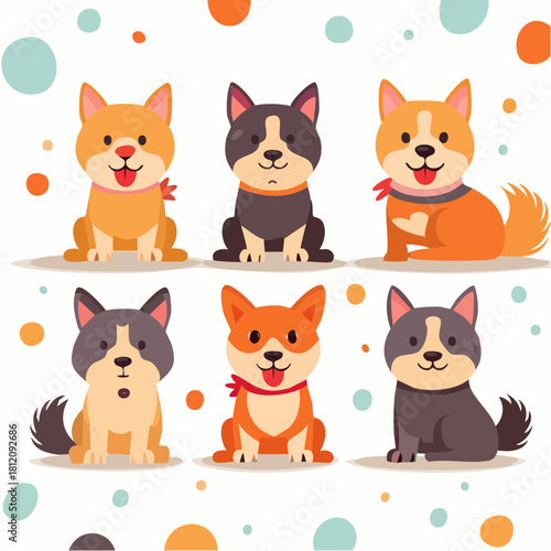 Cartoon Shiba Inu Dogs Playful Canine Companions in Vector Art