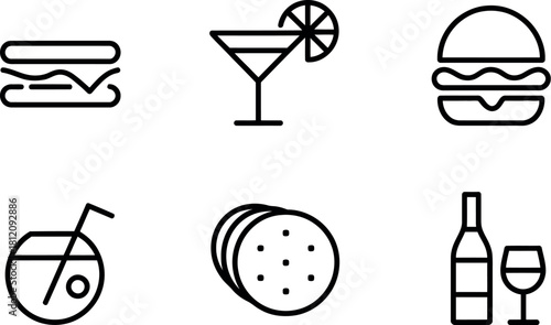 Food and drink icons isolated on