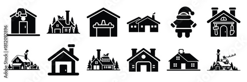 santa workshop icon set. silhouette Vector illustration.