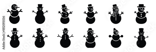 snowman icon set. silhouette Vector illustration.