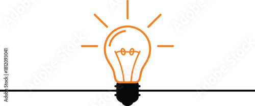 Simple graphic of an incandescent electric lamp screwed into a black base line, representing invention, inspiration, power, and turning on creative business insights.