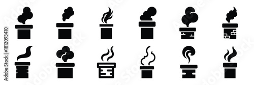 christmas chimney smoke icon set. silhouette Vector illustration.