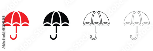 Umbrella icon vector set, umbrella icon symbol vector, silhouette and line art