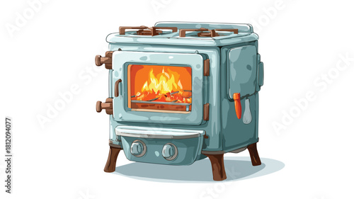 Modern Stove with Burning Fire on White Background for Kitchen Design