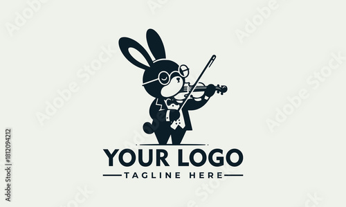 Sophisticated bunny musician with glasses and violin, an elegant vector logo for an orchestra or music brand.
