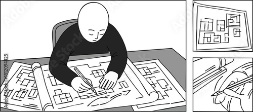Architect drawing blueprints for a new building design.