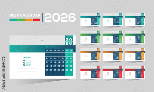 2026 desk vector calendar design