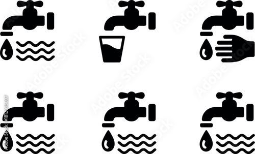 Set of water tap icons isolated on
