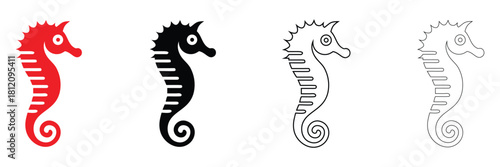seahorse vector icon set, sea horse sea animals, underwater creatures vector silhouette and line art