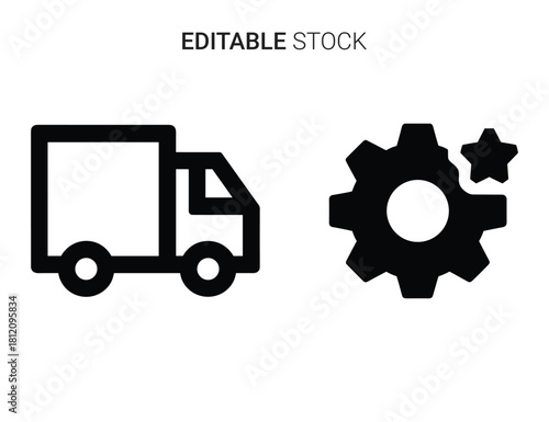 Outline delivery truck and star rated gear icon for premium logistics service settings
