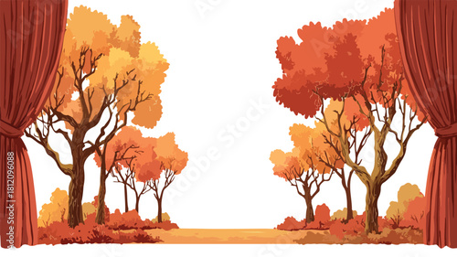 Autumn Stage Scene with Trees and Curtains Vector Illustration