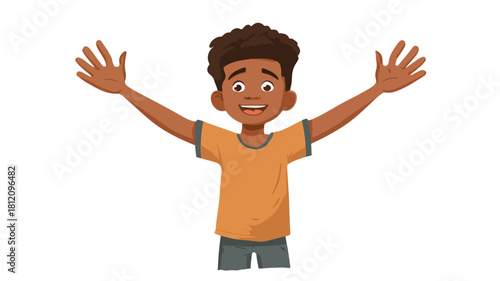 Joyful African American Boy with Open Arms - Vector Illustration