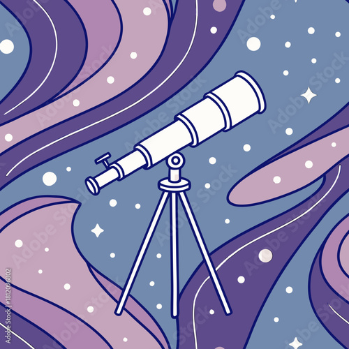 Telescope observing the cosmic nebula and stars