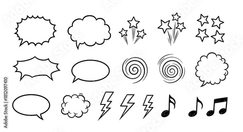 Collection of doodle comic speech bubbles elements and vector symbols design