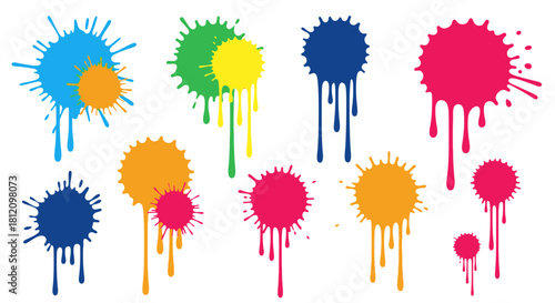 Colorful Vector Illustration of Paint Splatters and Drips on a White Background