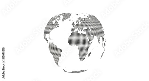 Digital World Globe with Pixelated Texture Isolated on White Background