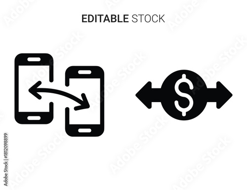 Mobile data transfer icon and money exchange symbol for digital financial transactions