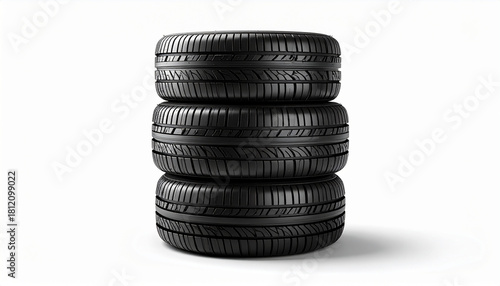 白背景に映える積み上がった車用タイヤのシンプル素材コラージュ用
– Stacked Car Tires on White Background, Simple Object Material