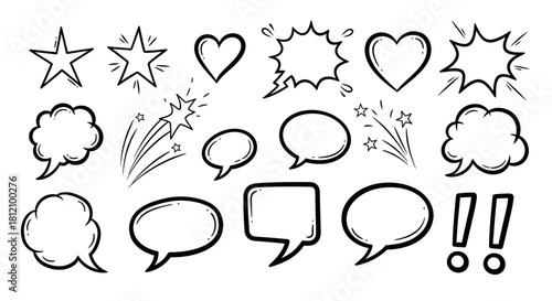 Hand-Drawn Speech Bubbles and Graphic Elements for Creative Design and Illustrations