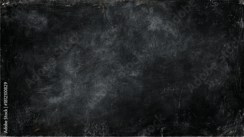 Aged black chalkboard background texture with chalk dust and scratches and border Vector, illustration