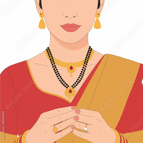 Woman in Sari with Jewelry Illustration