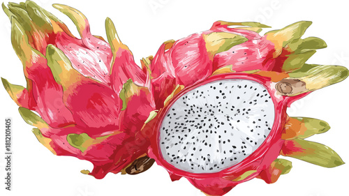 Exotic Pitaya Tropical Fruit Refreshing White Background