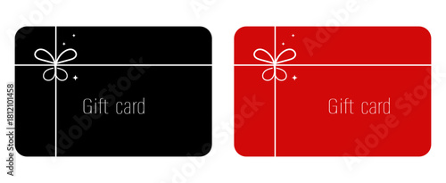 Empty two gift card with a bow on the day of sale, bonus card, black and red business cards on a white background