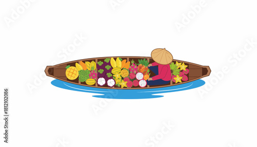 Floating market with exotic fruits and vegetables