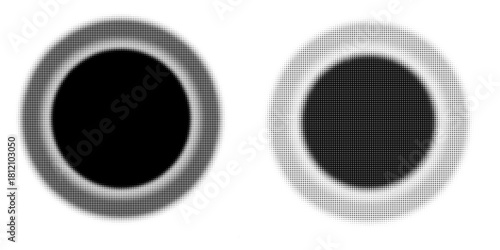 Halftone gradient circles collection. Dots textured round patterns. Cartoon comic radial faded background set. Abstract pixelated elements for frame, poster, collage, banner, flyer. Vector bundle