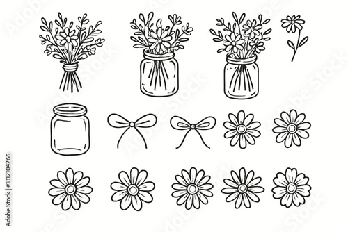 Vase jar icon vector setup floral grid tied rustic daisies string