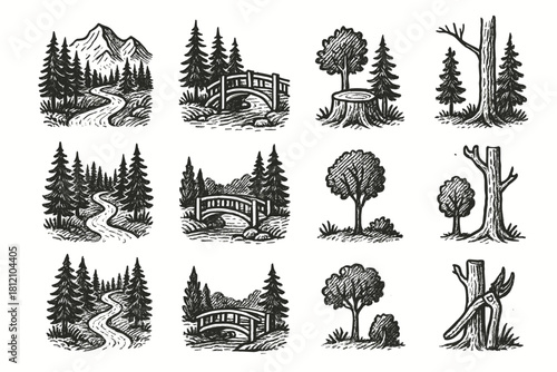 Bouquet flower forest creative clippers floral ribboned vase icons vector wrap romantic