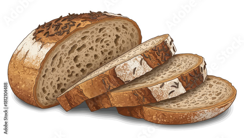Sliced whole grain bread with visible seeds and crumb texture