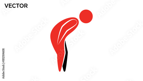 Stylized red and black human figure bowing