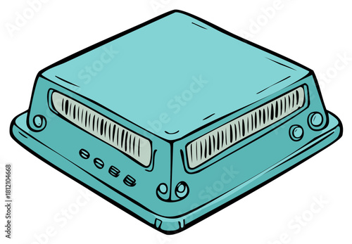 Retro futuristic blue technology gadget in a vintage pop art comic style illustration